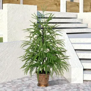 3ft Norfolk Pine Tree Artificial Faux Potted Real Touch Christmas Tree for Front Porch Indoor Outdoor Decor (Green)