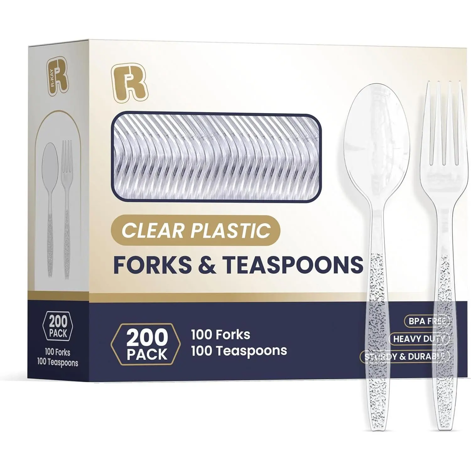 200 Count Plastic Silverware Heavy Duty - Clear Plastic Forks And Spoons Set -  Plastic Utensils Set - Heat Resistance Cutlery For  Occasions