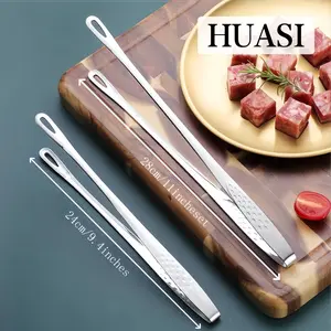 HUASI Stainless Steel Grill Tongs [2-Pack, 11 Inch and 9.4 Inch] Heavy Duty Rust-Resistant, Ergonomic Handle for Steaks, Salads, Vegetables, Portable Cooking Tools for Indoor and Outdoor Family Camping and Picnics, Durable Cookware