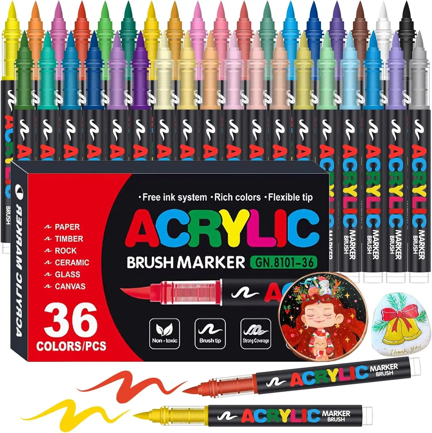 [graduation2026]36-Colors Direct Liquld Soft Head Acrvlic Marker Pens. Easter Gifts,Acrviic Palnt Markers, Brush Tip Acrylic Paint Pens, Ideal for Canvas, Wood, Stone, and DIY Crafts Non Smudging Pigmented Art Materials Diy Painting Supplies