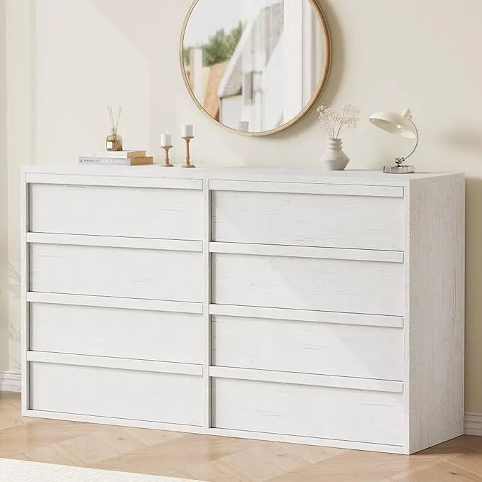 Gaomon 8-Drawer White Wood Dresser - Sturdy Modern Space-Saving Indoor Furniture, Thick Construction, Sturdy Base, Easy Setup, Ample Storage Organizer, Assembly Required, 54"w x15.9"d x32"h for Bedroom, Nursery