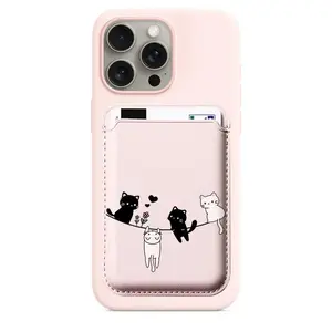 Cute Cat Pattern Magnetic Card Wallet — Compatible with iPhone 16/17 Pro Max, Samsung Galaxy S26/S25 Ultra, and MagSafe Wallet Cases