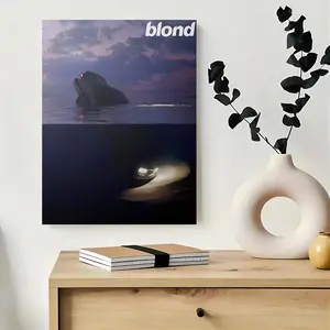 Framed 3-Pack Blonde Album Cover Poster Framed Canvas Wall Art - Vintage Music Decor with Bold 'Blond' Text - Recyc Wood Frames, Ready-to-Hang Prints for Living Room, Bedroom, Office, Classroom - Modern Minimalist Decor - Ideal Gift for Music Fans, B