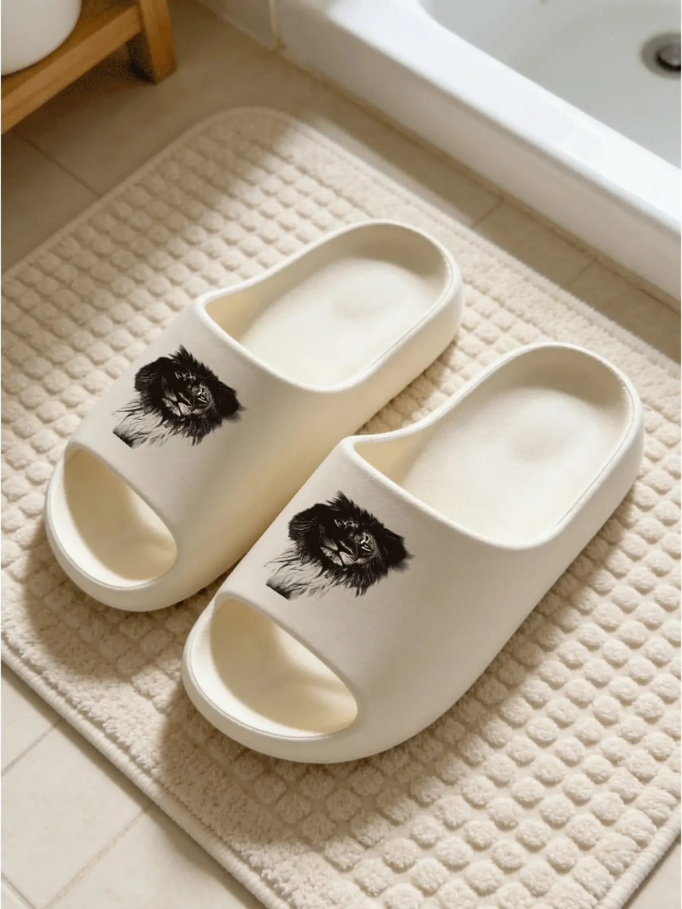 Women's Lion Print Slippers, Soft Eva Sole, Non-Slip, Casual Indoor Footwear, Perfect for Bathroom, Home, Dorm, Street Style
