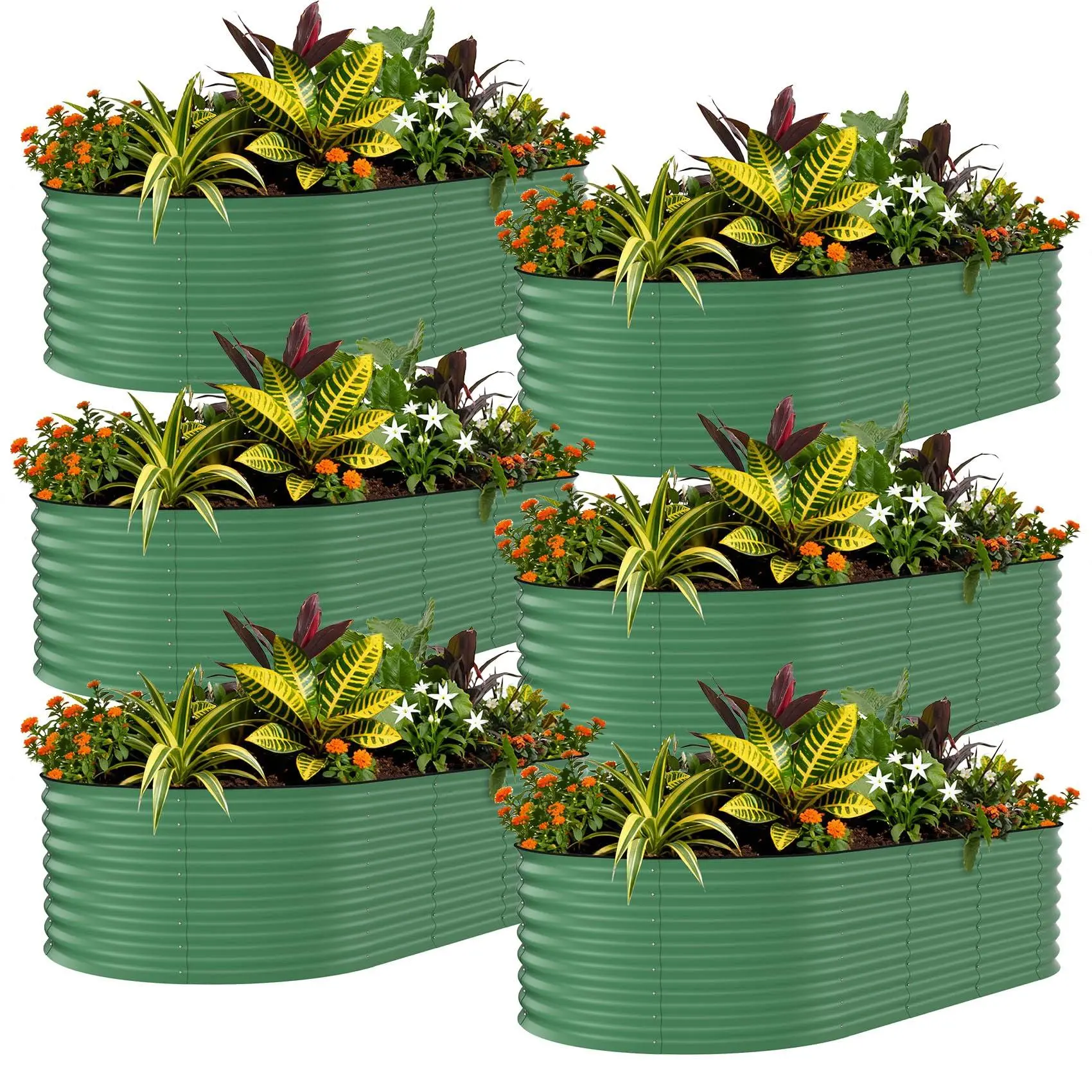 6-Piece Galvanized Raised Garden Bed Set — 8x4x2-Foot Vegetable and Flower Planters, Rust-Resistant Garden Containers, Easy-to-Assemble Raised Beds, Durable Planters for Outdoor Plants, Green with Cut-Resistant Straps