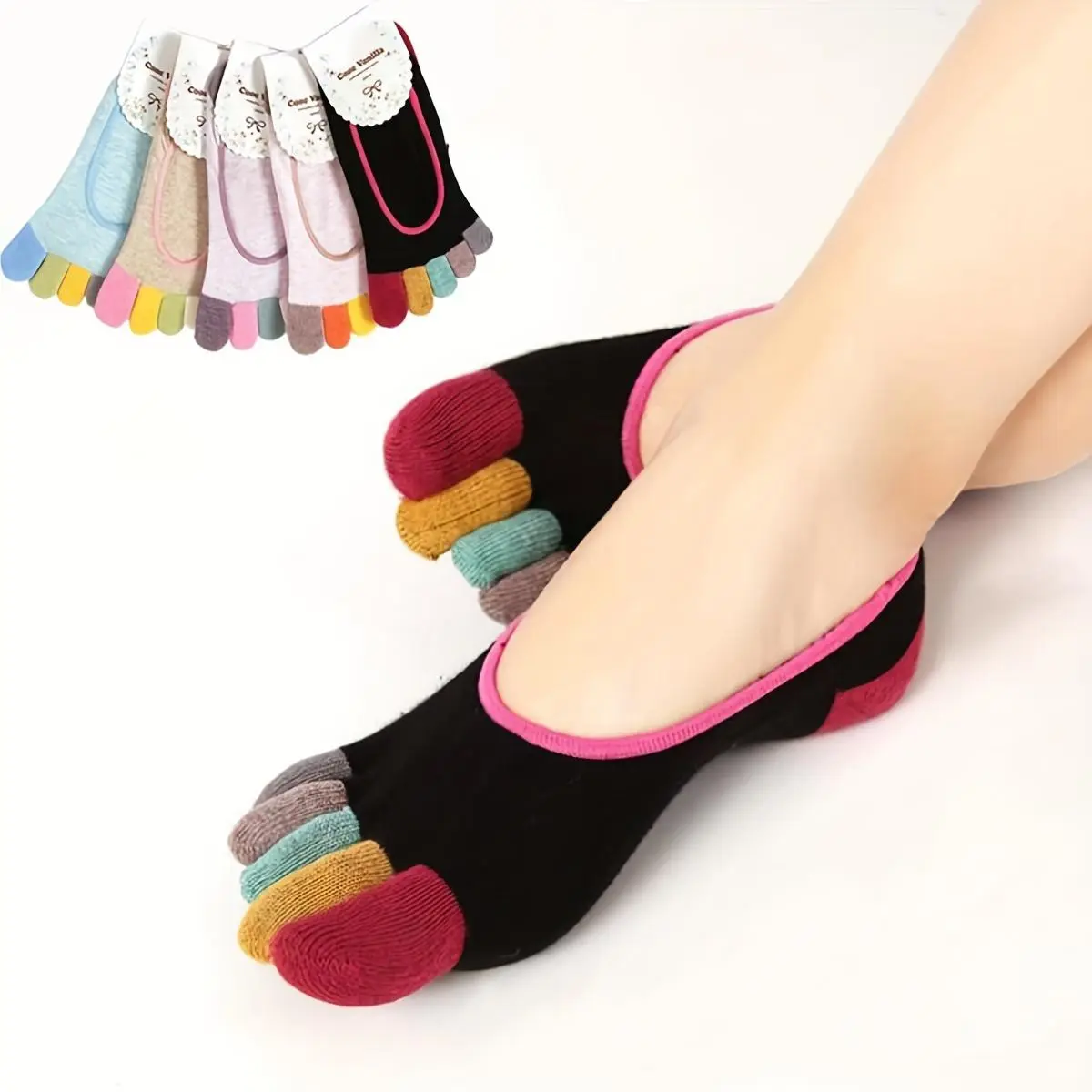 5-Toe Protective Sports Socks - Breathable, Chafing & Friction Prevention, Mixed Color 5-Pc Set, Mixed Color 5Pc