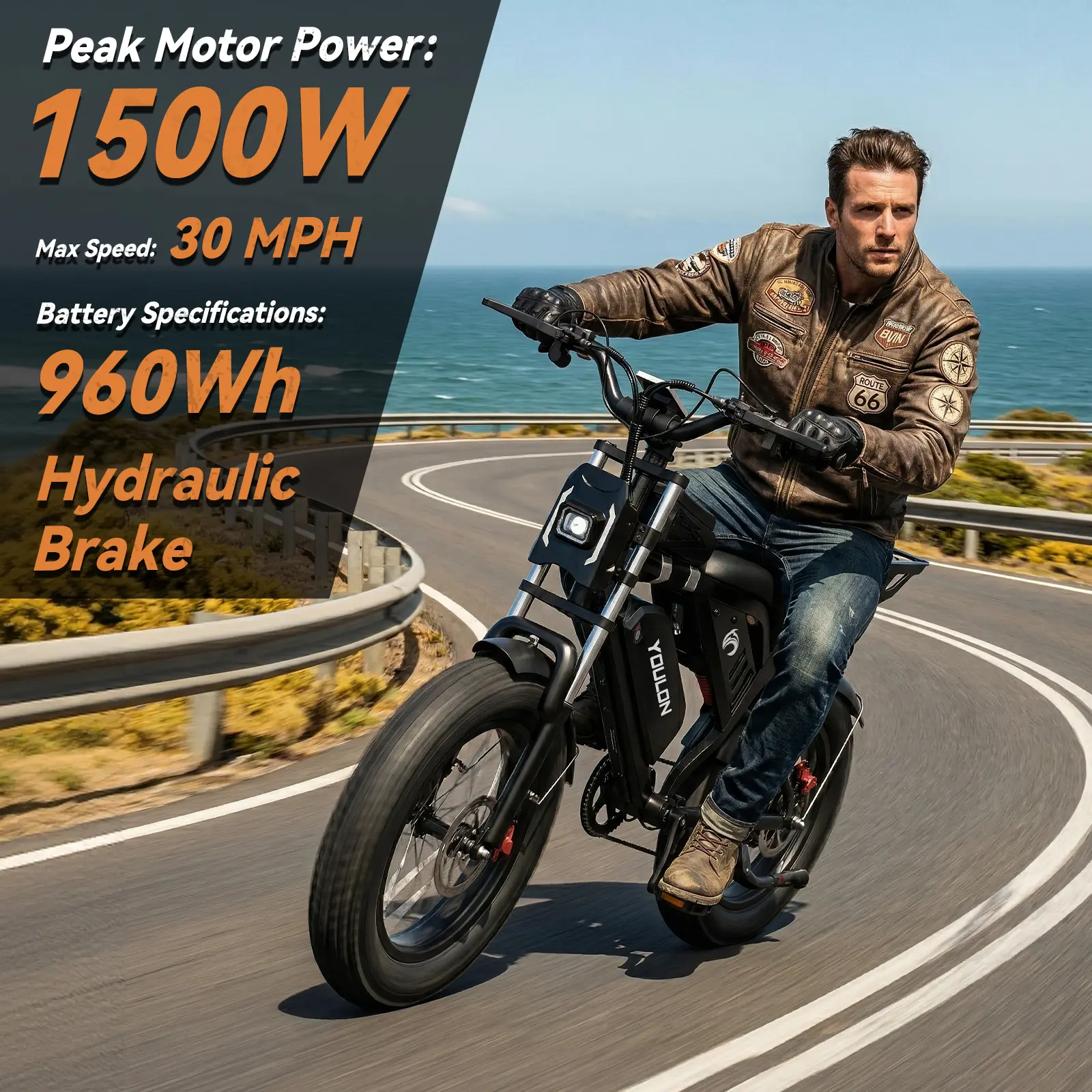 YOULON Adult Electric Bicycle, 1500W Peak Power, Max 30MPH/50KM/H, 48V 23Ah Removable Battery, 20"×4" Fat Tire All-Terrain Ebike, Shimano 7-Speed, Dual Hydraulic Brakes, Full Suspension Shock Absorption,  330LBS Load, IPX6 Waterproof tiktokshopspringglowu