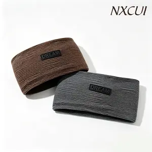 NXCUI DREAM Letter Wide Headband for Women Men, Stretchy Knitted Hair Band with Rubber Patch, Soft Yoga Sport Headbands