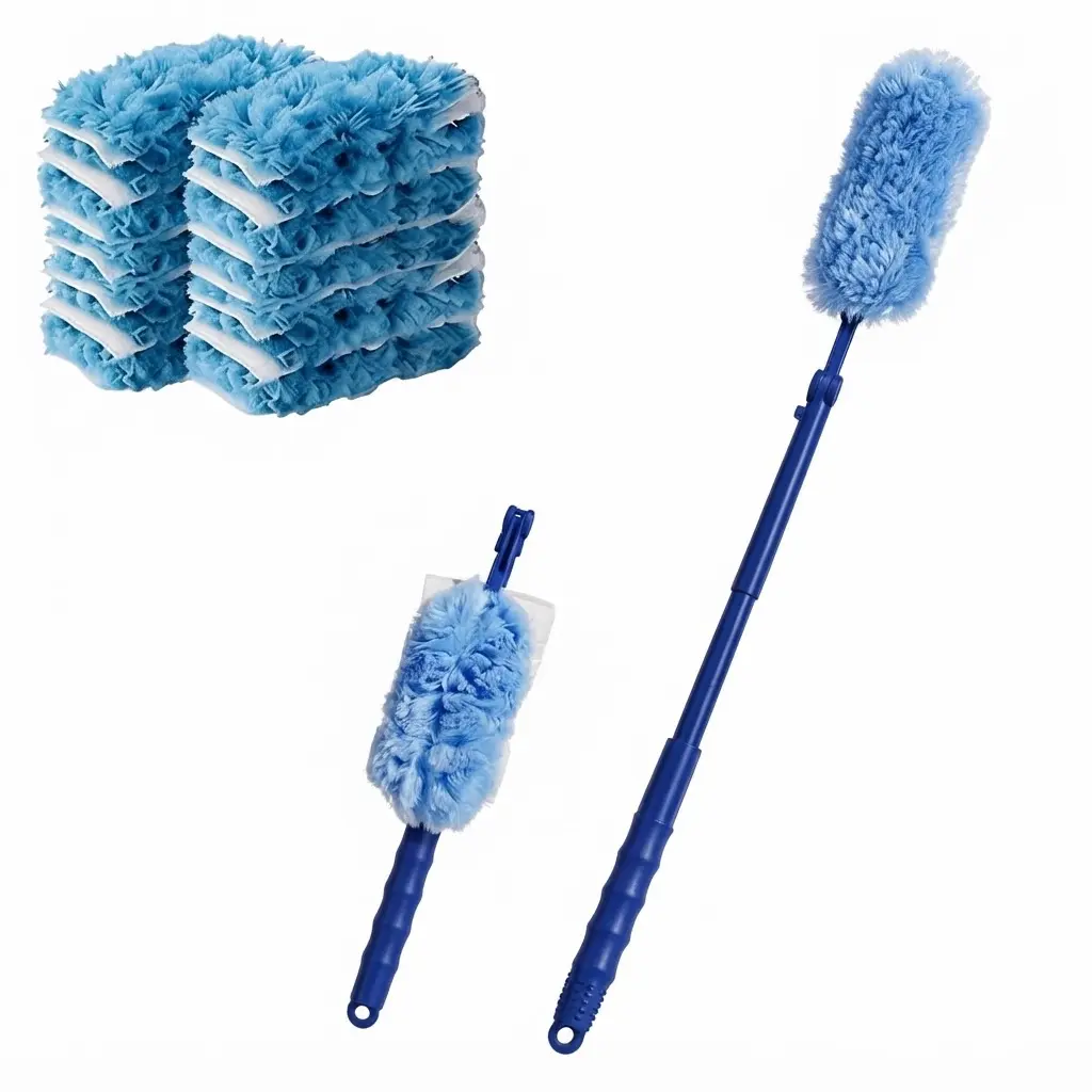 Telescopic Electrostatic Microfiber Duster with 10 Replacement Heads | Reusable Home Dust Cleaning Brush