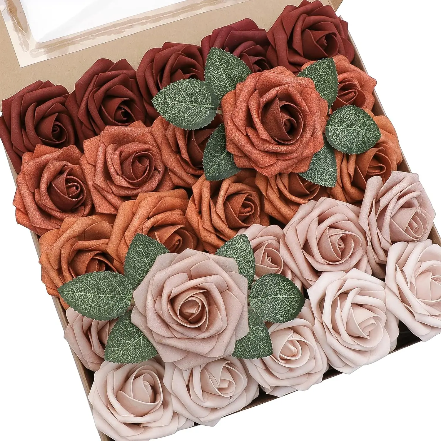 50pcs Decorative Artificial Rose Set - Terracotta Ombre Foam Fake Roses, Realistic Design for Wedding Decor, Party Tables, Table Floral Decor