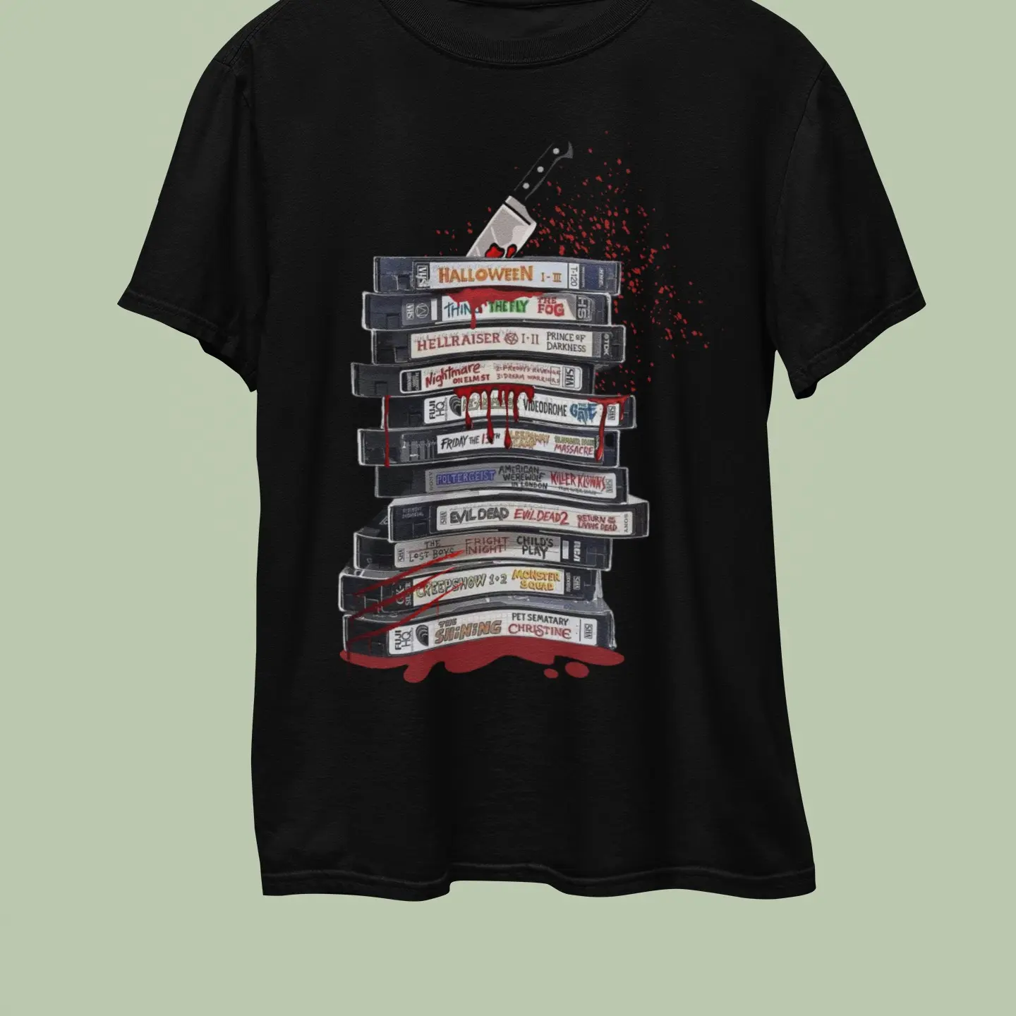 Gildan Men's Short-Sleeve Vintage Casual T-Shirt - Classic Streetwear Top with VHS Horror Movie Graphic, Tshirt, Shortsleeve, Menswear