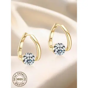Ins Style Irregular Fashion Luxurious Moissanite S925 Silver Stud Earrings Jewelry Suitable for Daily Wear Vacation Dating Exquisite Surprise Small Gift