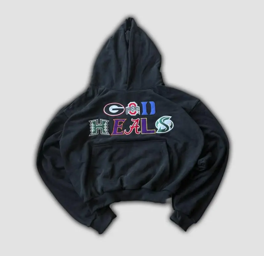 God Heals College Logo Printed Hoodie, Christian Faith Streetwear Pullover, Unisex Inspirational Gift for Believers