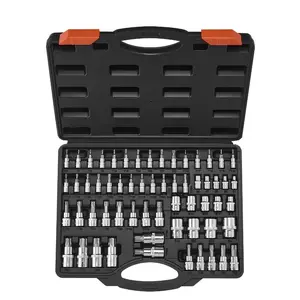VEVOR Torx Bit Socket and External Torx Socket Set, 60-Piece T6-T70, TT6-TT70, TP8-TP60, E4-E24, S2 Alloy Steel and Cr-V Steel, 1/4 in, 3/8 in, and 1/2 in Drives, with Enhanced Storage Case, Hand Use