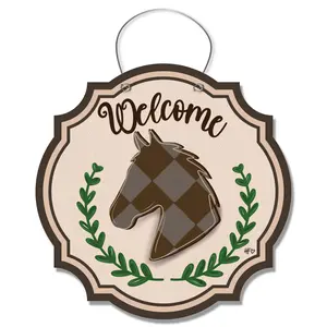 Horse Welcome Brown Checkerboard Door Hanger