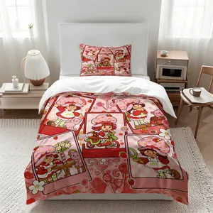 Strawberry Shortcake Pattern Duvet Cover Set, Decorative Duvet Cover, Suitable for Decorating Bedroom Home Items for Children,Teenagers and Adults,Including 1 Bedspread and 1 or 2 Pillowcases (Excluding Quilt and Pillow Inserts)