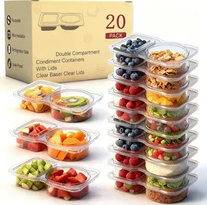 40 pcs Reusable Snack Containers with Lids ,New Snack Containers,Snackle Box Container Portion Control,Snack Pack Containers,Double Compartment Snack Containers for On-the-Go Meals and Camping