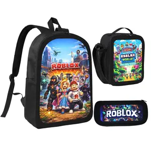 Cartoon Schoolbag Roblox Backpack 3 Pieces Set With Lunch Bag Pencil Case Combination For Work Sport Picnic Classic Laptop Backpack Travel Daypack Stationery Bag