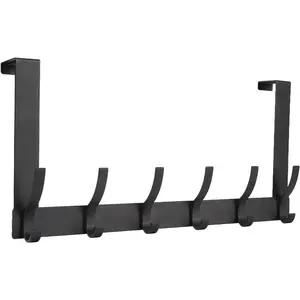 Over The Door Hooks, Door Hanger Hooks for Hanging, Over The Doors Towel Racks for Bathroom with 12 Coat Hook, Coat Rack Dorm Essentials Bathroom Accessories（1 Pack, Black）