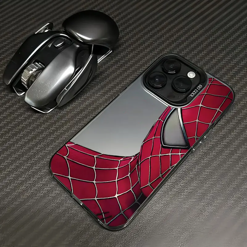 Half Face Spiderman Mirror Phone Case. Built With Hard Scratch-Resistant Pc Back Panel And Soft Flexible Tpu Edges. The Metallic Mirror Surface Repels Fingerprints And Grease Effectively.Suitable for iPhone 17.16.15.14.13.12.11