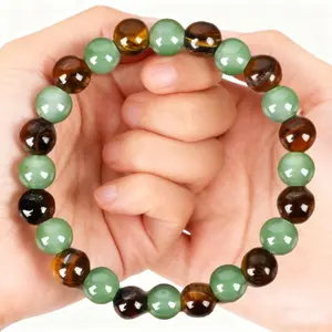 Handmade Green Aventurine & Tiger Eye Bracelet - Elegant Colorblock Crystal Jewelry, Ideal Gift for Abundance & Encouragement