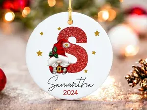 Personalized Christmas Initial Letter Name Hanging Ornament, 2024 Christmas Ornament, Custom Name Ornament, Initials Ornament, Family Ornament