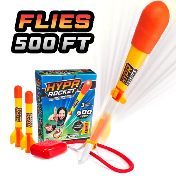 Hypr Kids Rocket Launcher (Ages 5+), Patented Design with 500ft Reach Turbo Mode, 3 Included Rockets, Connectable for Multi-Player Fun, Easy Setup, Durable Outdoor Sports Flying Toy Equipment