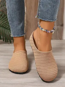 Summer New Breathable Mesh Mules Women's Flat No-Heel Half Slipper Flat Sole, Home Commute Versatile Shoes, Comfortable Casual Footwear