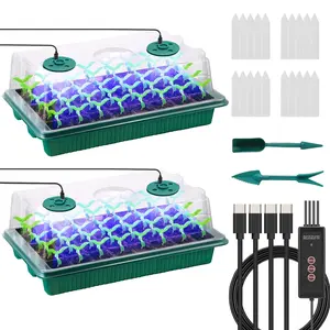 80 Cell Seedling Tray Kit, 2 Counts Seed Starting Tray with Grow Light & Controller & Humidity Dome, Indoor Plant Starter Tray Kit