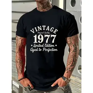 Vintage 1977 Limited Edition Aged to Perfection Printed T Shirt Men's Casual Wear for Everyday And Special Occasions Ideal Gift for Birthday Or Anniversary Pure Round Neck Short Sleeve Reg