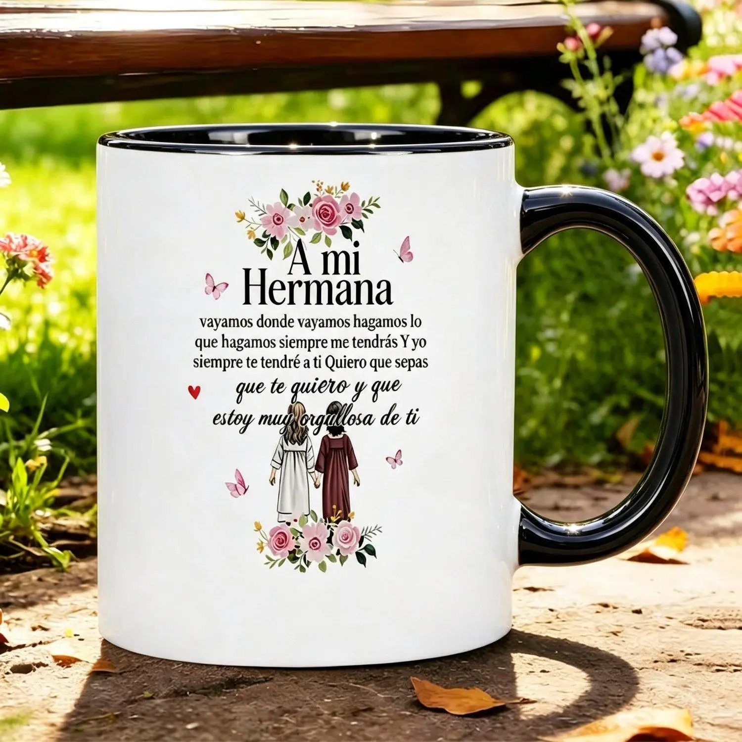 A Mi Hermana Spanish Coffee Mug Gift For Sister Floral Butterfly Hispanic Love Message Ceramic Cup Birthday Floral Butterfly A Mi Hermana Sister Coffee Mug Present