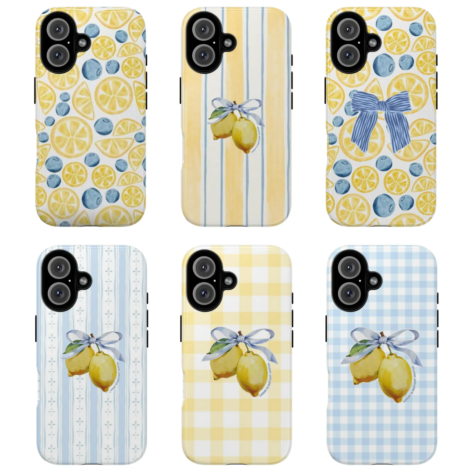Fresh Lemon Pattern Tough Phone Case, Cute Summer Fruit Design with Blue and Yellow Aesthetic, aesthetic protective cover