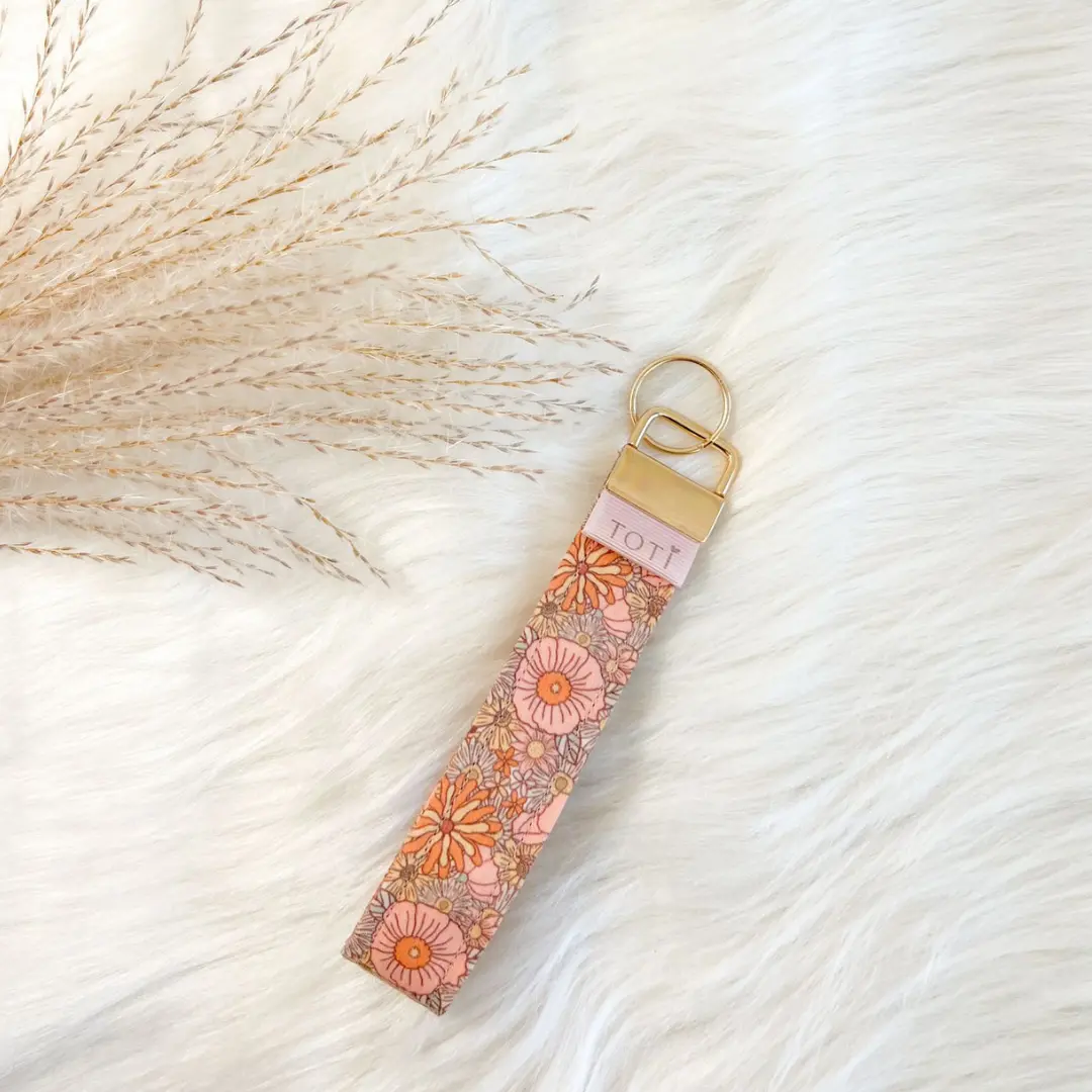 Wristlet Keychains, Brown Floral Wristlet