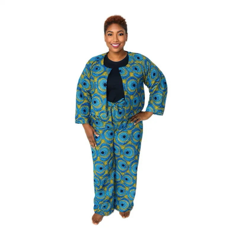Lady's Medium Grade Ankara 2-Piece Pants & Top Suit - Stylish, Comfy, Breathable Soft Fabric, Bold Vibrant Prints, Flattering Fit for All Body Types, 5.1 Ft Tall Model Compatible Women's Clothes Set