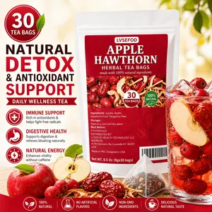 LVSEFOD High-Quality Tea Bags Featuring Apple Hawthorn Fruit, Apple Tea, Red Date Tea, And Tangerine Peel Tea. This Herbal Tea, Weighing 8.5 Ounces (30 Bags of 8G Each), Is Crafted from Natural Hawthorn Fruit, Supports Digestion, Contains No Additives