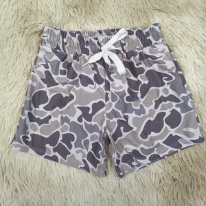 Camo functional drawstring kids boys summer swim trunks