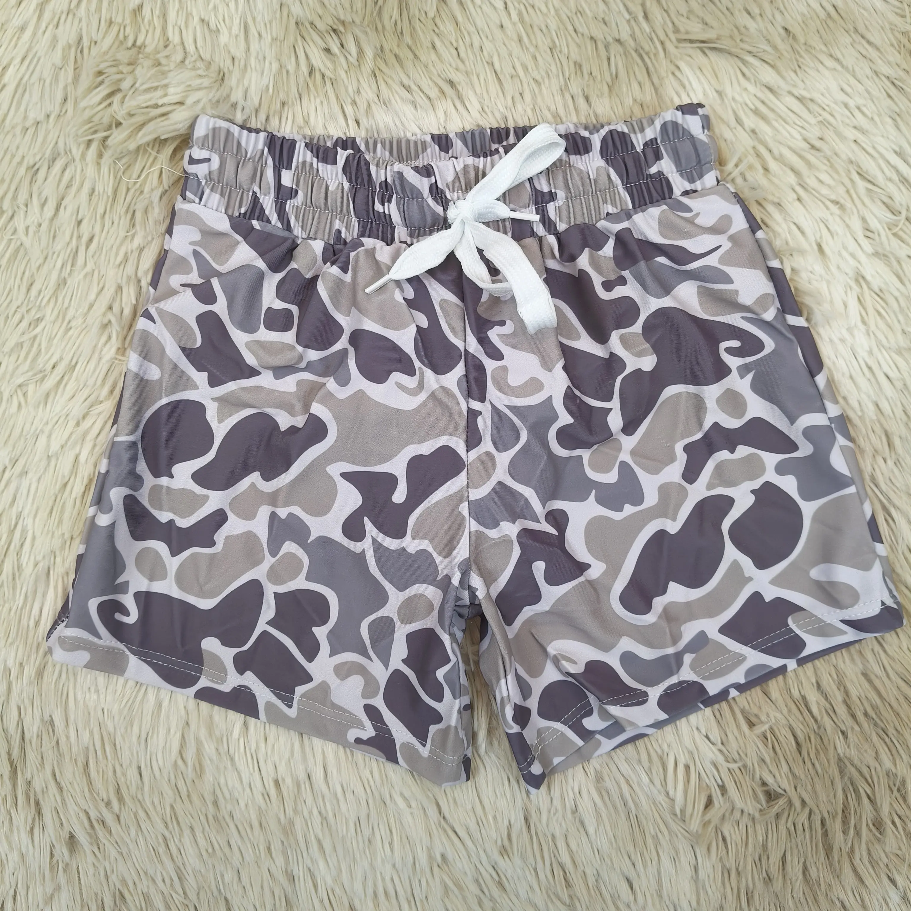Boys' Camo Functional Drawstring Youth Swim Trunks, Summer Kids' Bottoms, Swim Bottoms, Toddler Swim Trunks