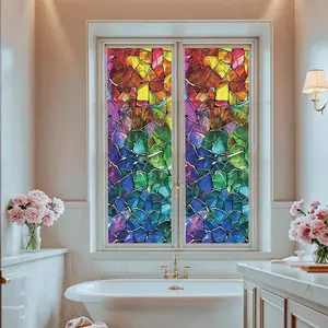 Colorful Stained Glass Sticker, 1 Count Privacy Glass Decorative Sticker, Window Privacy Film, Decorative Sticker for Home Office Bathroom Kitchen, Ornaments