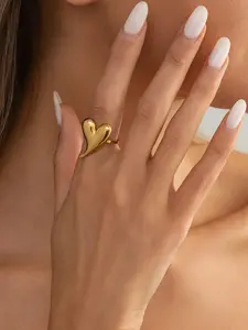 Y2K Pointed Heart Open Ring for Women Simple Metal Glossy Irregular Finger Ring Exquisite Vintage Casual Versatile Jewelry Gift