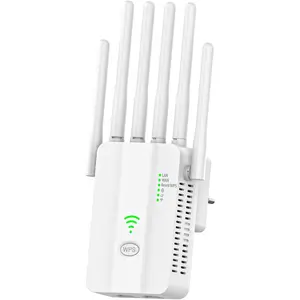 WiFi Extender, WiFi Extender Signal Booster, w/6 Antennas, 2 LAN Ports, Modes (Repeater, Router, AP), Coverage up to 9000 sq ft, for  and Office, Easy Installationz