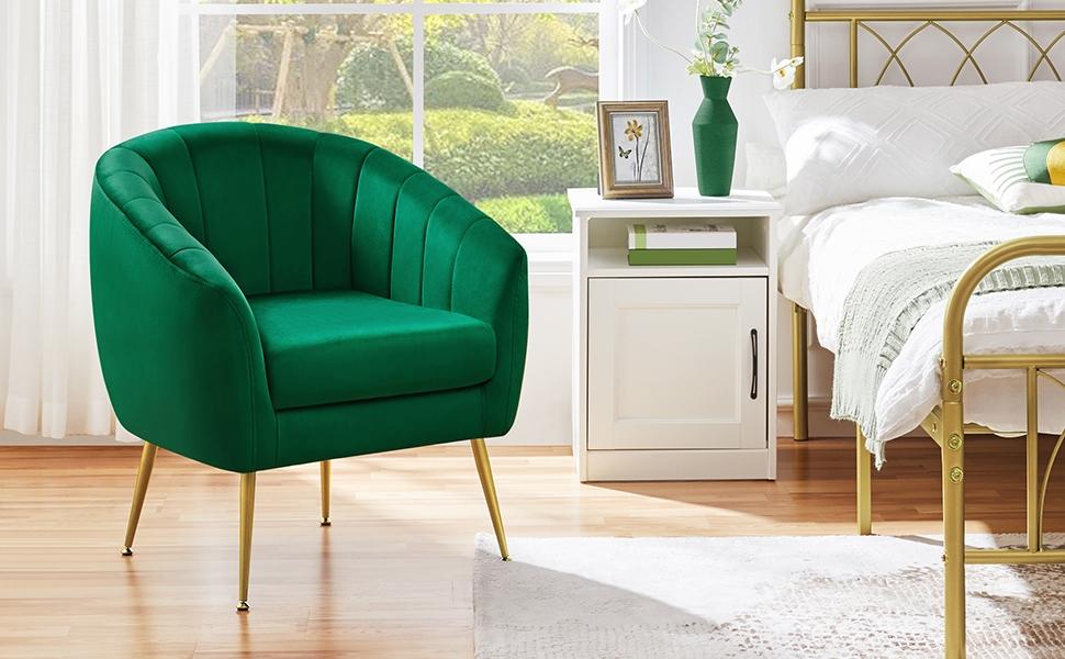 Yaheetech Modern Vanity Chair, Soft Accent Chair with Gold Metal Legs, Tufted Armchair Chaise Lounge for Living Room/Bedroom