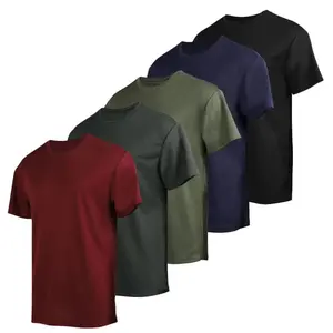 5 Pack Men's Short Sleeve T-Shirts Multipack, 5 Piece 100% Polyester Dry Fit Quick Dry Moisture Wicking, Breathable Soft Plain Solid Color Crewneck Top, Gym Outfits Fitness Everyday Activewear Loungewear Casual Uniforms, Bulk Unisex Menswear