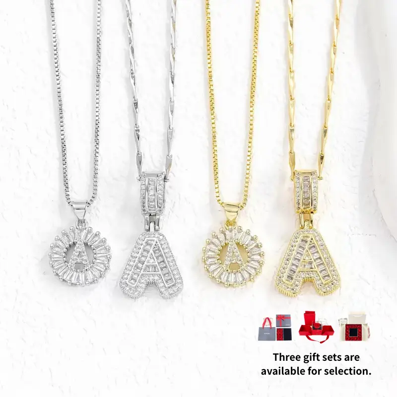 2 Pack 14K Gold Plated CZ Necklaces for Women, 26 Letters for Personalized Custom Name, Couple Jewelry Set,Cavicular necklace, Perfect for Birthday & Father's Day Gifts, Ideal for Banquets, Parties and Daily Wear, Great Gift for Friends, Family, Lover