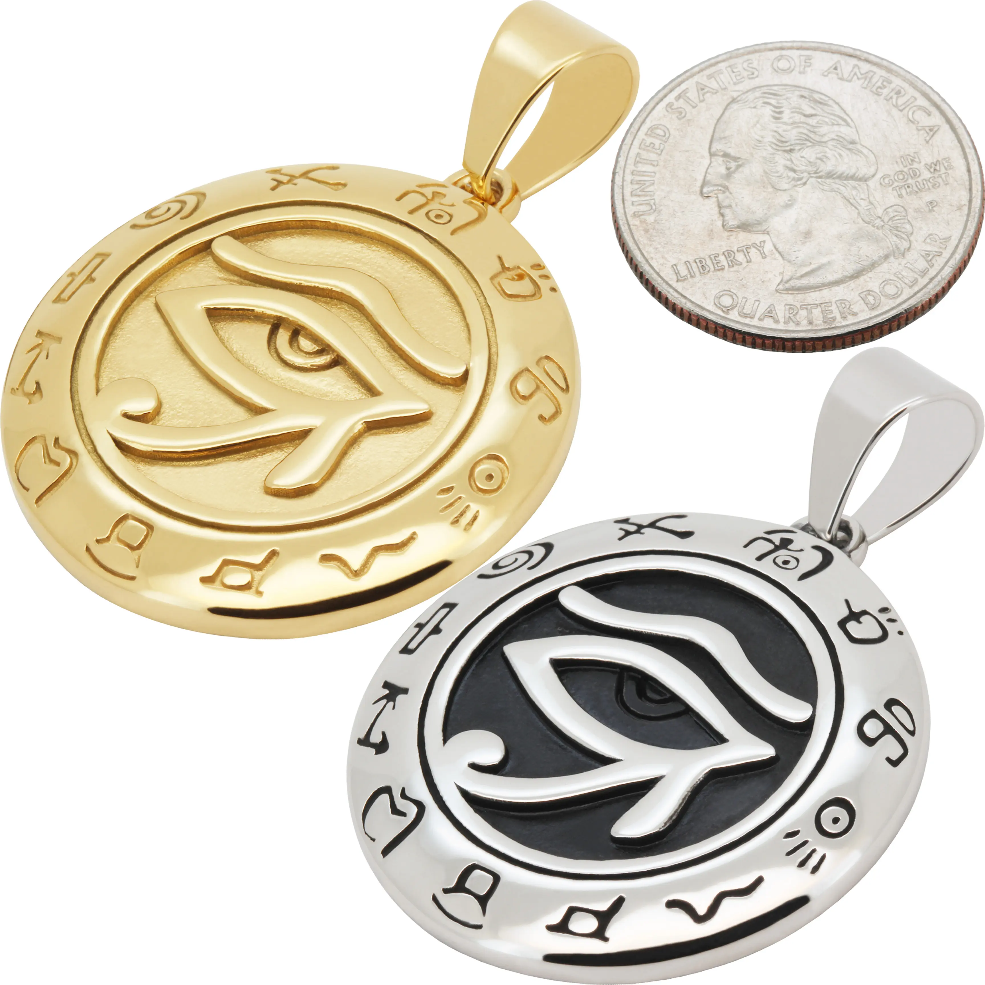 316L Stainless Steel 18k Yellow Gold Plated Eye of Horus Medallion Pendant