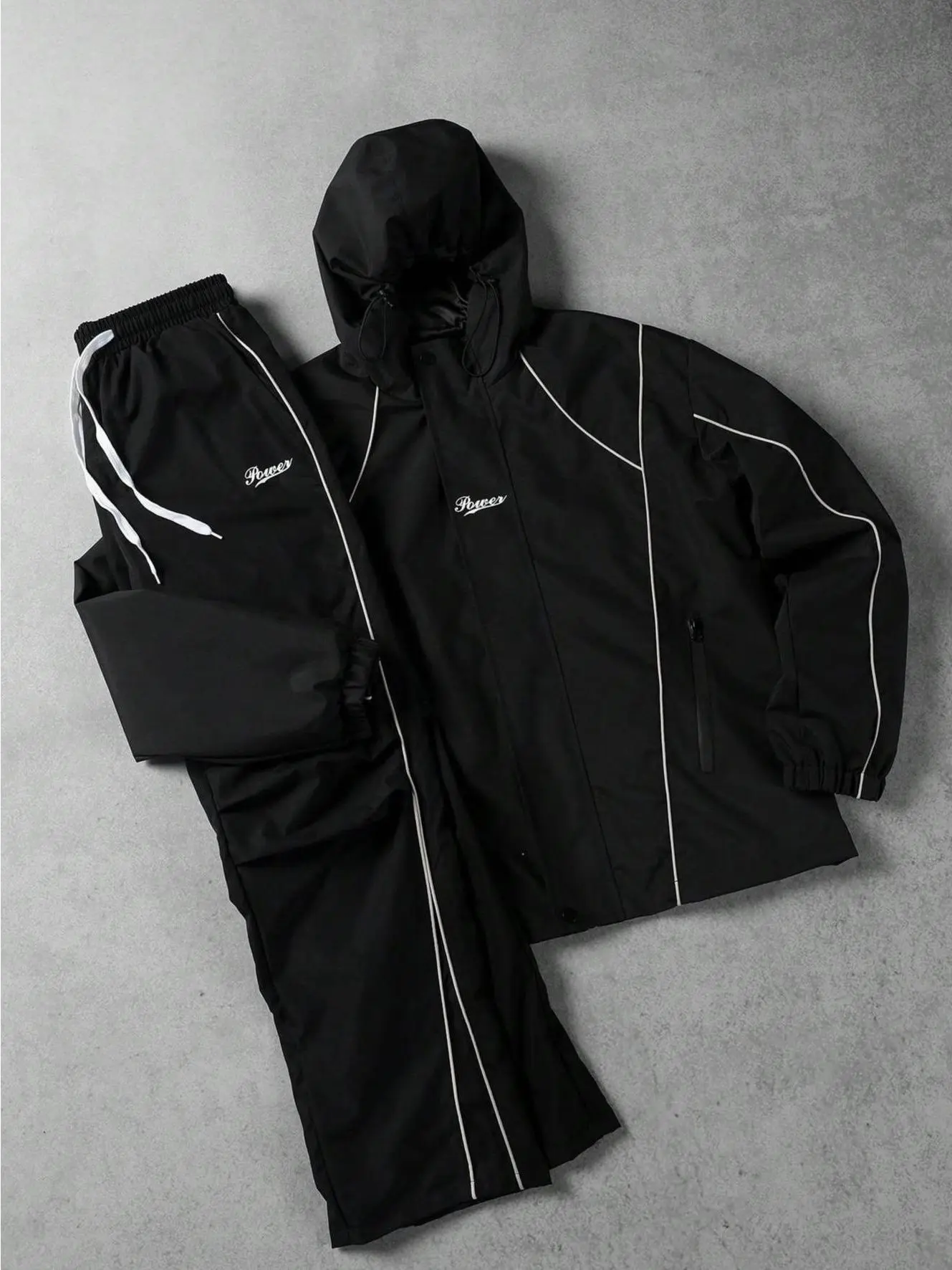 VIRAL Black Techwear Tracksuit Set | Y2K Reflective Piping Hooded Jacket & Pants VIRAL Black Techwear Tracksuit Set | Y2K Reflective Piping Hooded Jacket & Pants