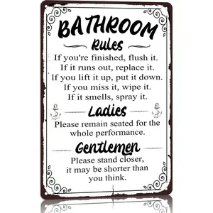 Bathroom Rules Funny 8x12 Inch Aluminum Metal Sign - Humorous Vintage Wall Decor for Home, Restroom, Guest Bath, Family Bathroom - Flush, Replace, Clean It Sarcastic Tin Sign