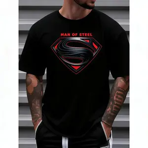 Justice League Men'S Plus Size Casual Crew Neck T-Shirt Man of Steel Graphic Print Short Sleeve Ideal for Spring/Summer Everyday Tshirt| Playful Text Design  Comfortable Fit SIZE Plus Size M-3XL world tshirts