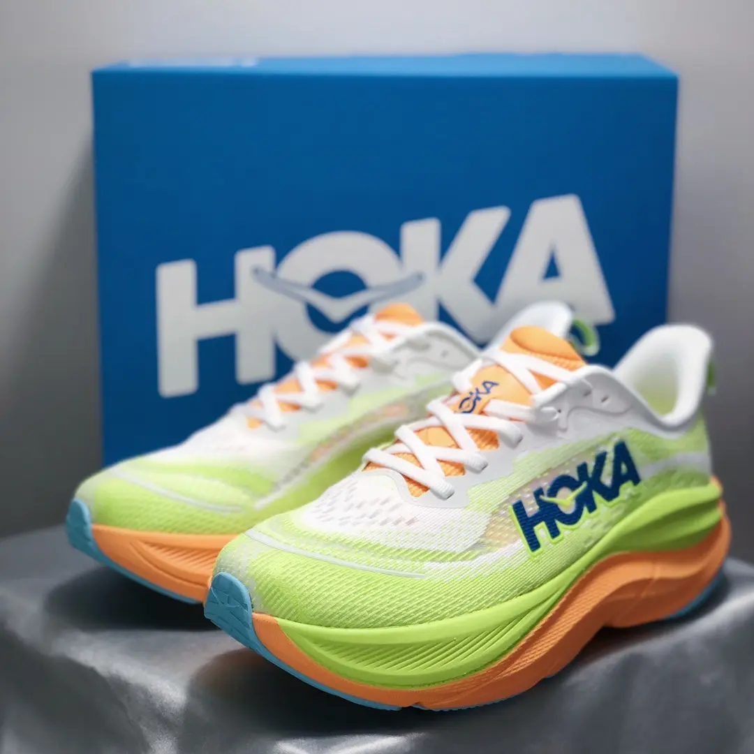 Cream White Light Green Knit Mesh Orange Gradient Wide Cushion Running Shoes Couple Long Run Daily Outdoor Training Lightweight Casual Sneakers