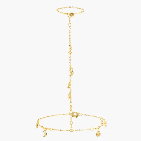 en route 18K Gold Plated Lyra Hand Chain Bracelet, Boho Coin-Inspired Piece with Dainty Beads, Chic Summer Accessory Perfect for Layering or Festival Looks