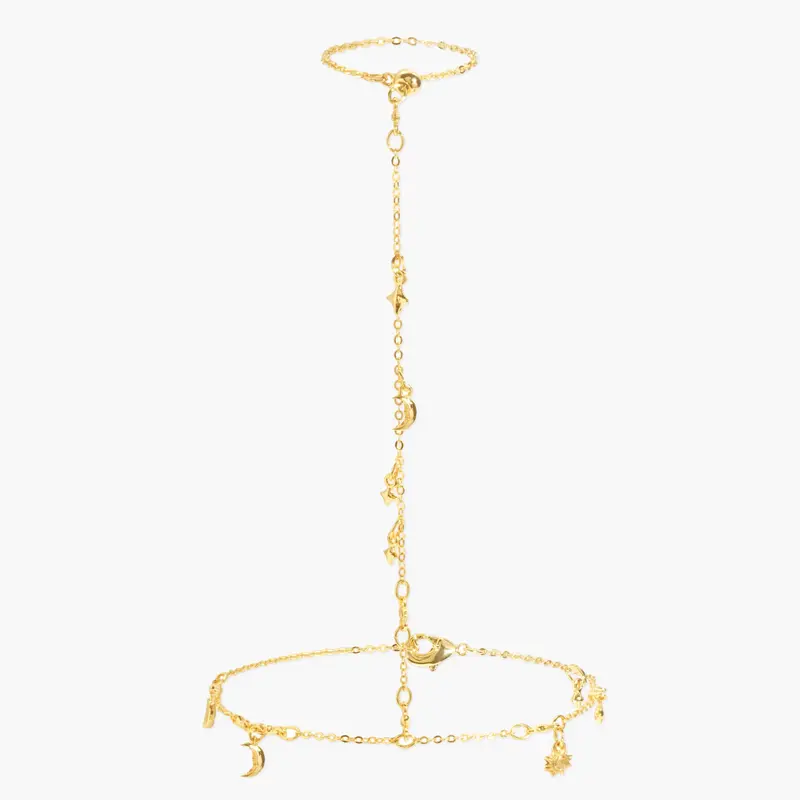 en route 18K Gold Plated Lyra Hand Chain Bracelet, Boho Coin-Inspired Piece with Dainty Beads, Chic Summer Accessory Perfect for Layering or Festival Looks